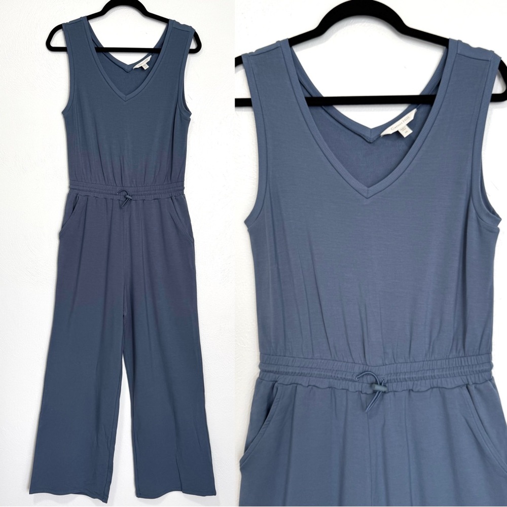 Garnet Hill Wide Leg Jumpsuit Women’s‎ XS Slate Blue Ultra Soft Pockets Casual